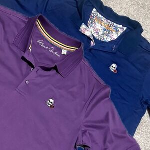 Robert Graham Embroidered Skull Head Men Large Set (2) Golf Polo Shirt Men's S